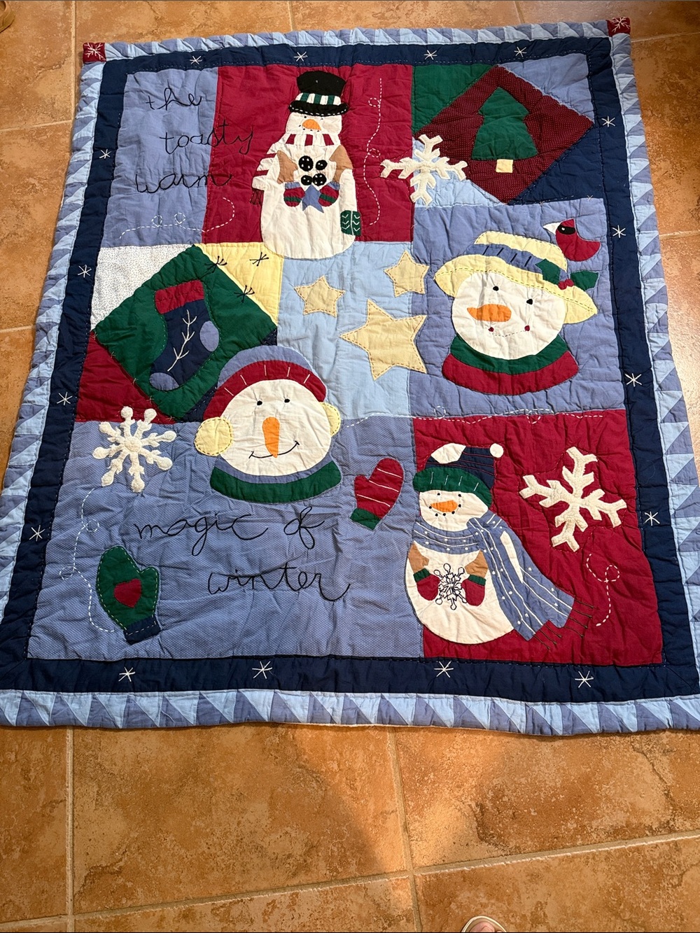 Kohl's Snowman Patchwork Throw Blanket - Blue, Red, Green